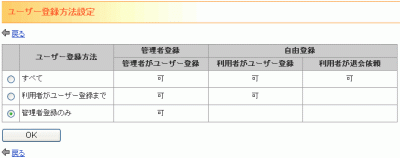 ユーザー登録方法設定