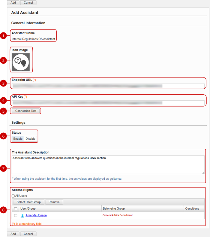 The Add Assistant screen