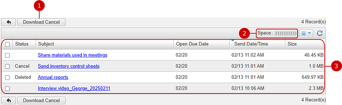 List screen of the target user's send history
