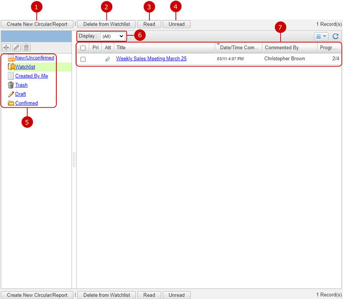 To Display the List of Circulars/Reports in the Watchlist