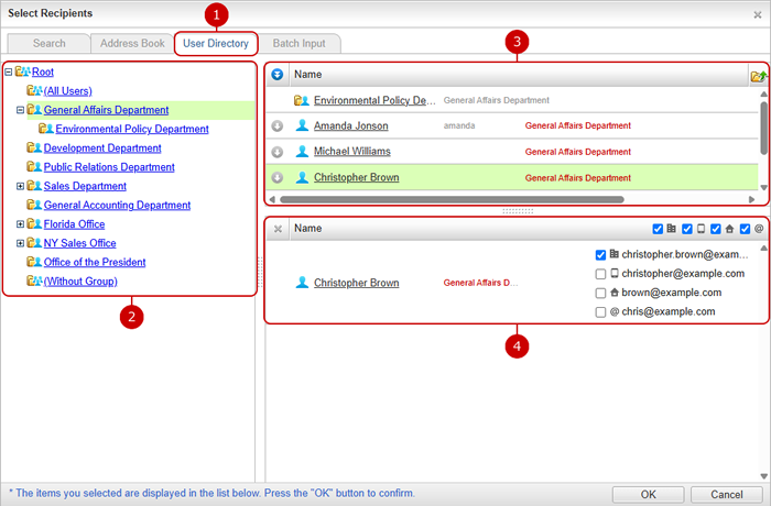 Select Recipients (User Directory)
