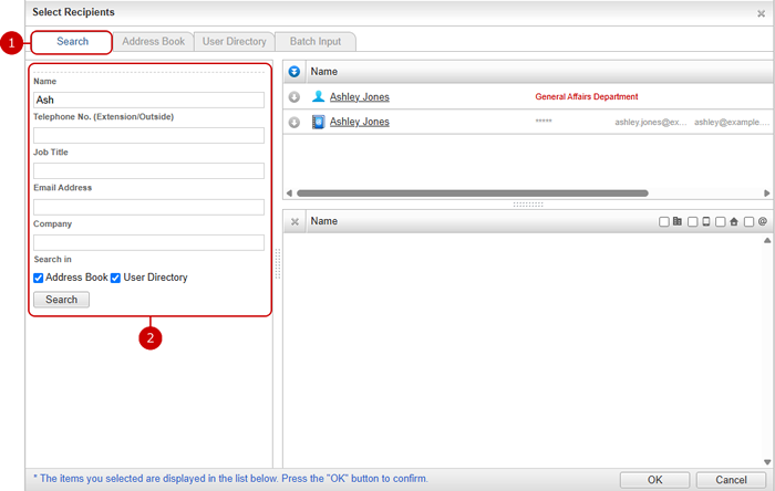 Select Recipients (Search)