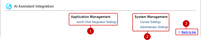Settings menu links of AI Assistant Integration