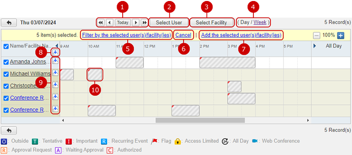 Display Schedule of Selected User(s)/Facility(ies)