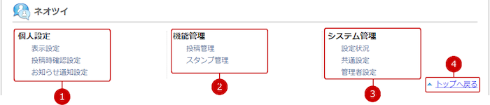 ネオツイの設定メニューリンク集