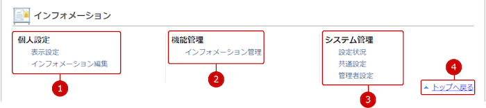 インフォメーションの設定メニューリンク集