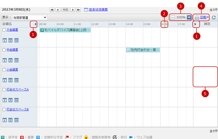 設備予約を表示する（設備群１日）