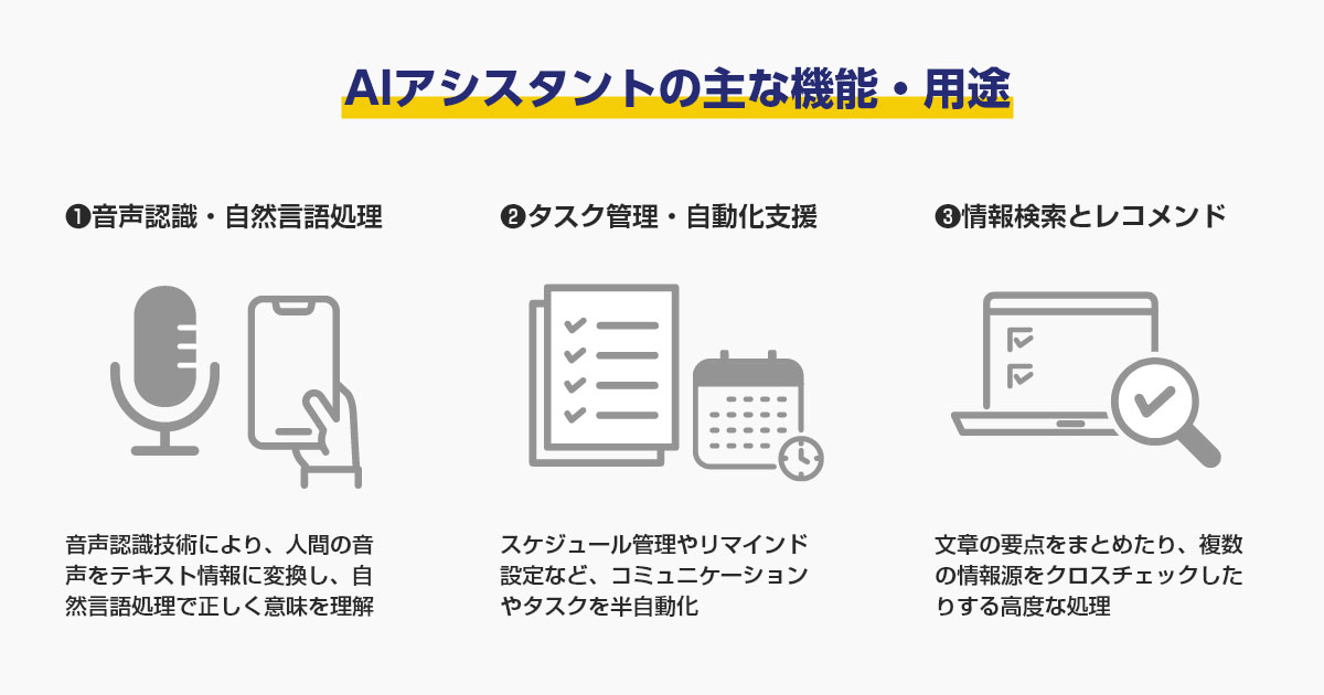AIアシスタントの主な機能・用途