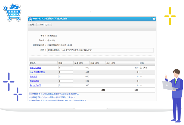 購買予約は文具やお弁当など、各種物品購入の予約の取りまとめ