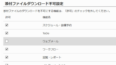desknet's NEO V2.0添付ファイルダウンロード不可設定画面