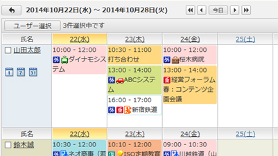 desknet's NEO V2.5選択ユーザー予定表示機能画面