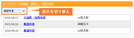 ワークフローコンテンツから承認予定の申請書も表示可能に