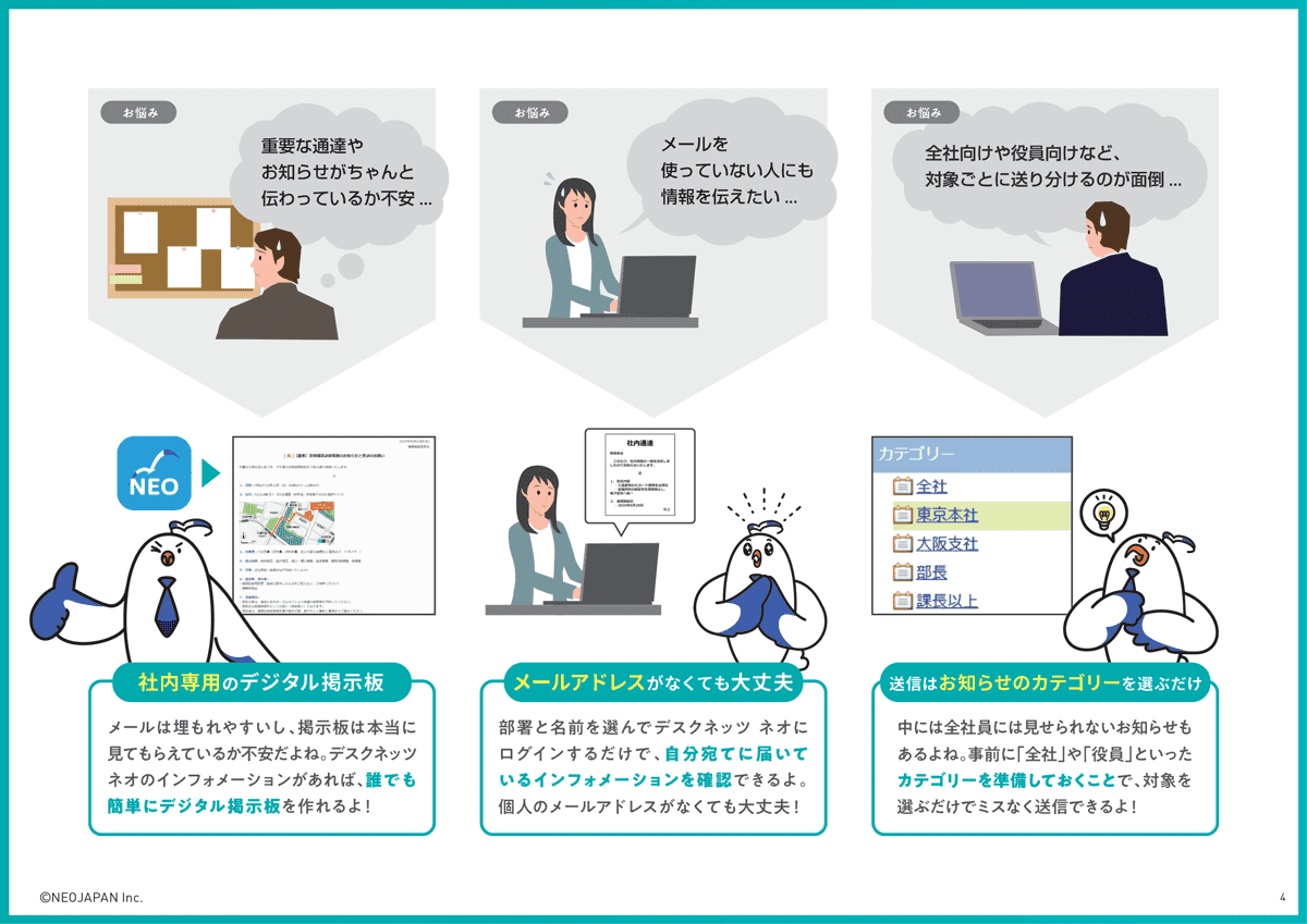 デスクネッツ ネオで業務改善　情報共有のお悩み編 4、5ページ目