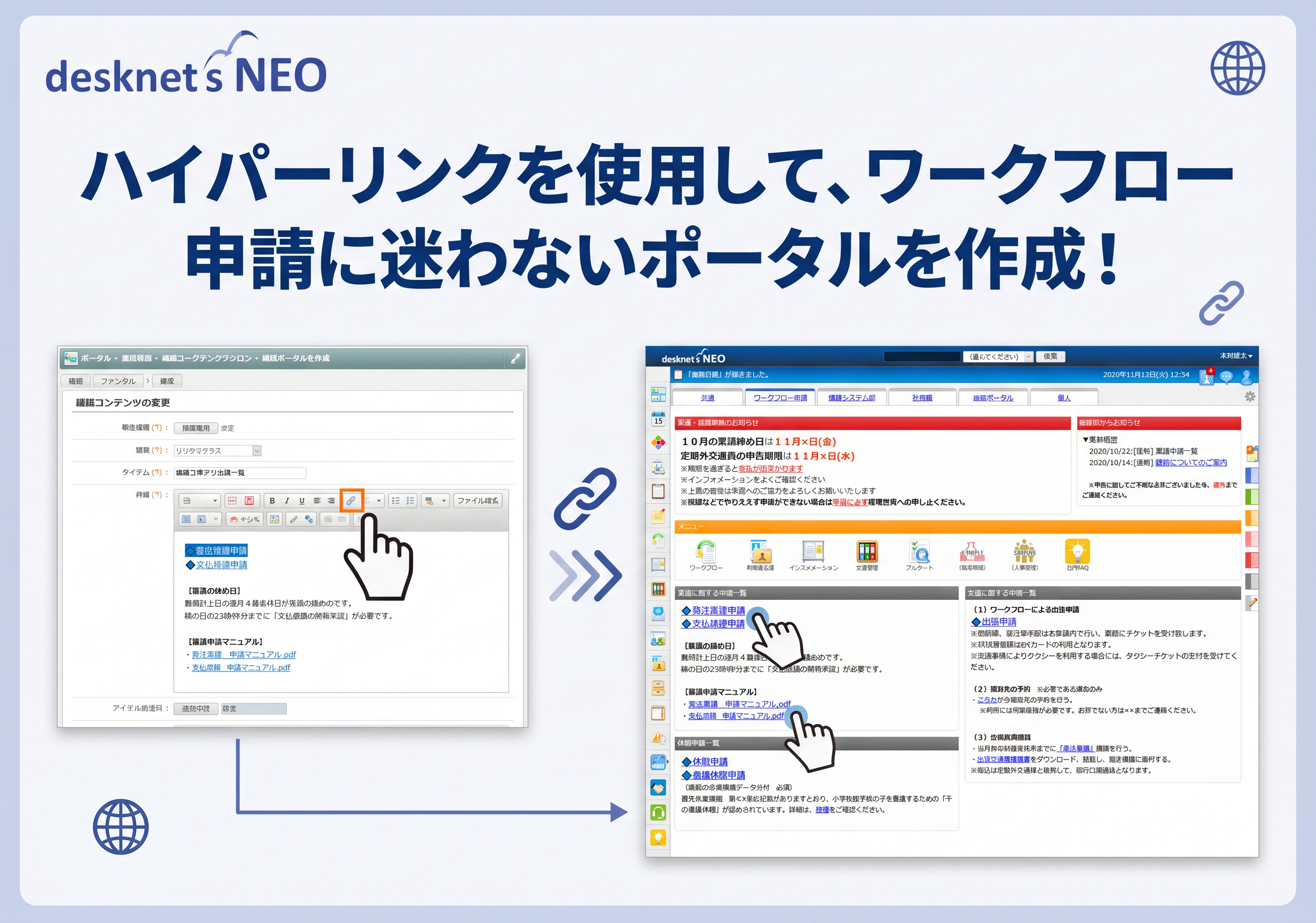 ハイパーリンクを使用して、ワークフロー申請に迷わないポータルを作成！