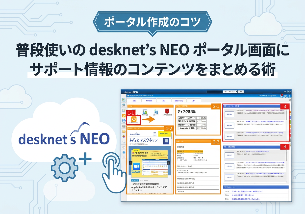【ポータル作成のコツ】普段使いのdesknet’s NEOポータル画面に、サポート情報のコンテンツをまとめる術