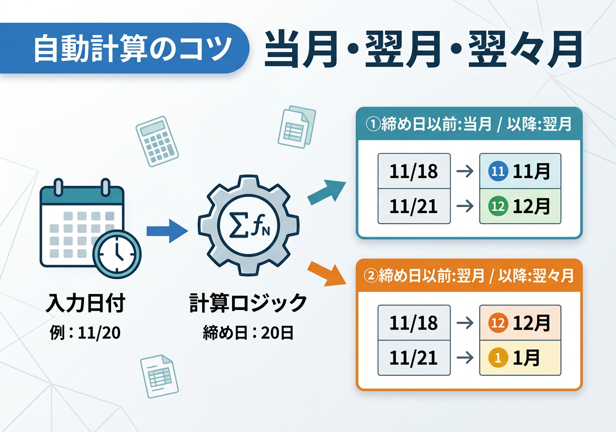 【自動計算のコツ】当月・翌月・翌々月