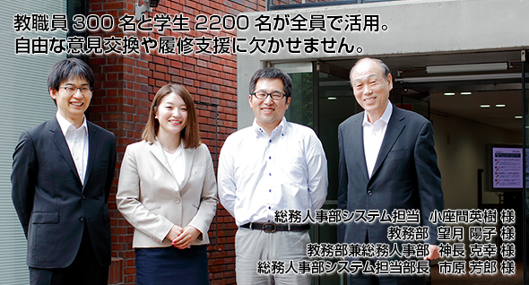 教職員300名と学生2200名が全員で活用。自由な意見交換や履修支援に欠かせません。