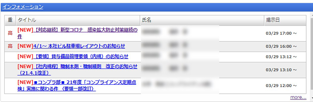 利用度の高い[インフォメーション]と[ワークフロー]の積極利用を通して、社員がdesknet's NEOの利便性を体感