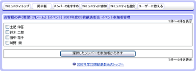 イベント参加者管理画面