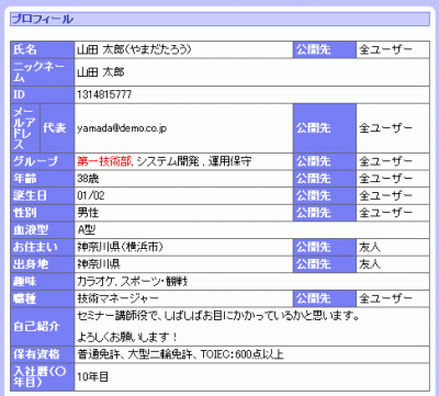 プロフィール画面