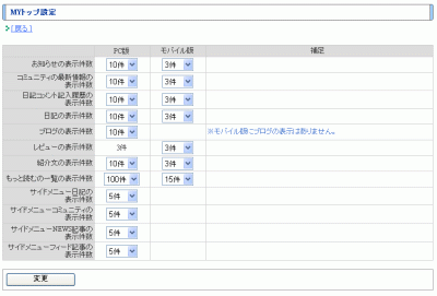 MYトップ設定